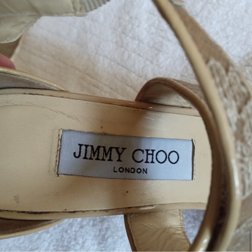 Jimmy Choo Gold Lace Strappy Platform Heels - Picture 12 of 12